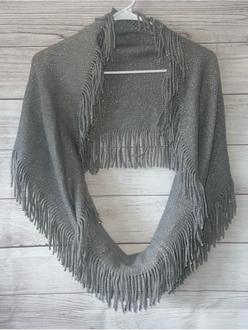 Silver Fringe Knit Infinity Scarf - Women Accessories